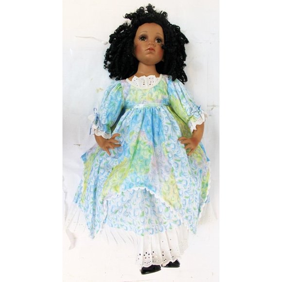 Paradise Galleries Donna Rubert Porcelain 24'' Doll Black Kaylee Porcelain Cloth - Picture 1 of 6